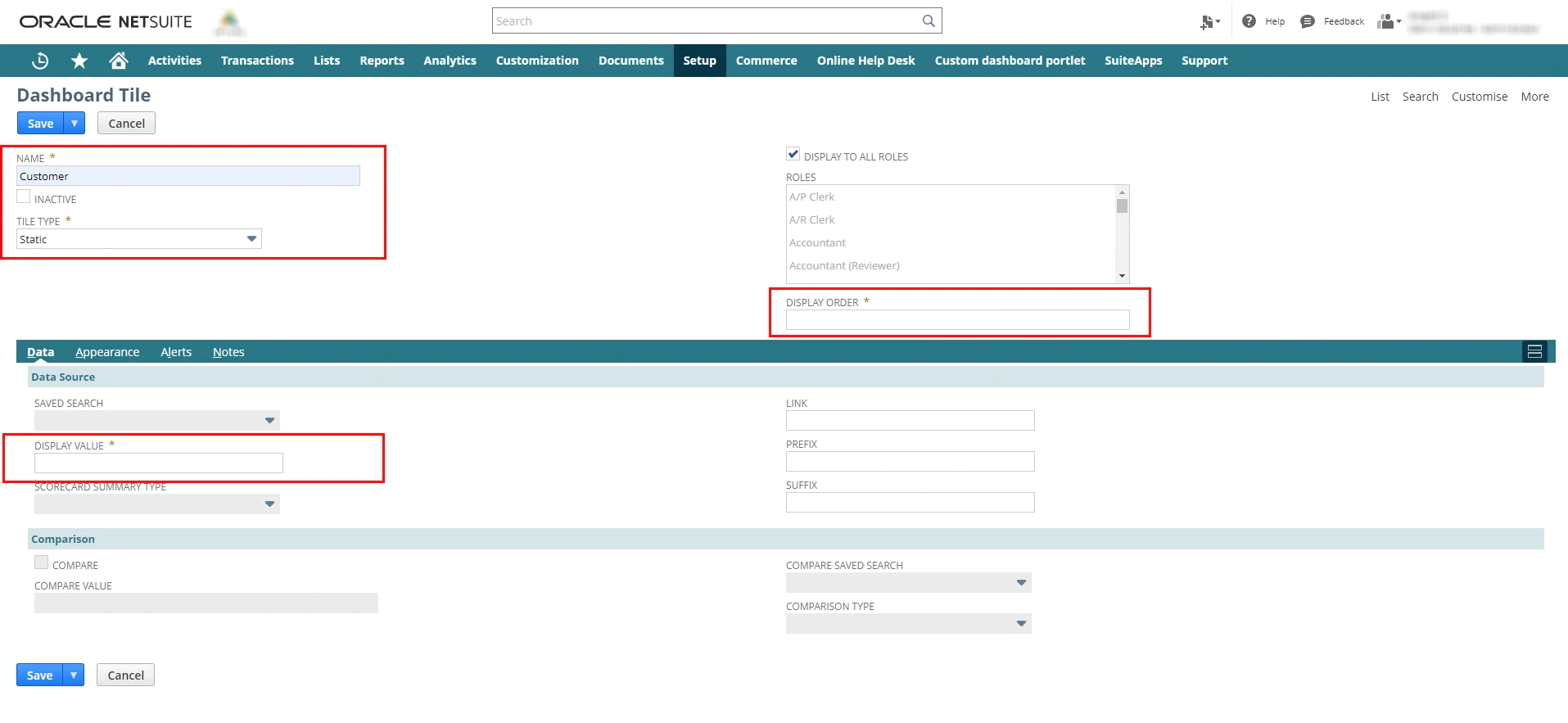 display value and order